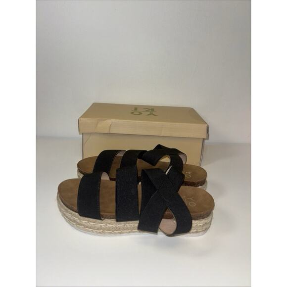 NWT Yoki Womens Black Beige Tan Ankle Strap Sandals Sz 7.5 Neutr Chunky Platform - Picture 2 of 7